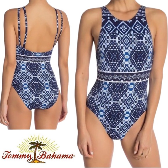 Tommy Bahama Other - Tommy Bahama Womens Cowrie High Neck One Piece Swimsuit Mare Navy Size 4